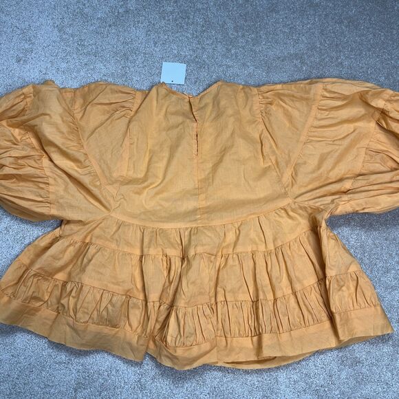 NWT HYFVE Woman's Orange Babydoll Blouse Ruffled Crop Top M lantern sleeve‎ - Picture 11 of 11
